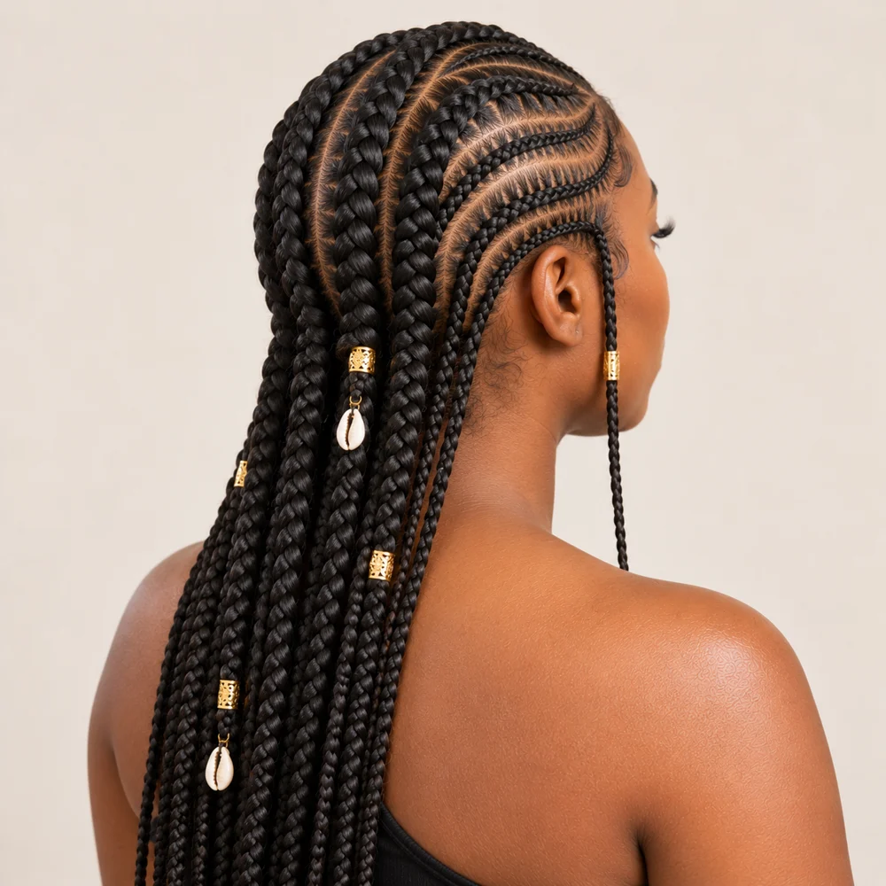 Fulani braiding artistry with gold accents